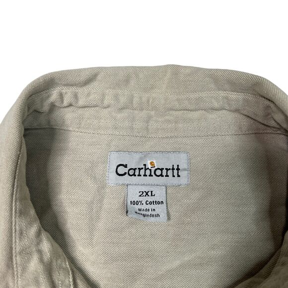 Carhartt VTG Y2K Long Sleeve Button Up Work Shirt Workwear Natural Beige 2XL - Picture 5 of 7